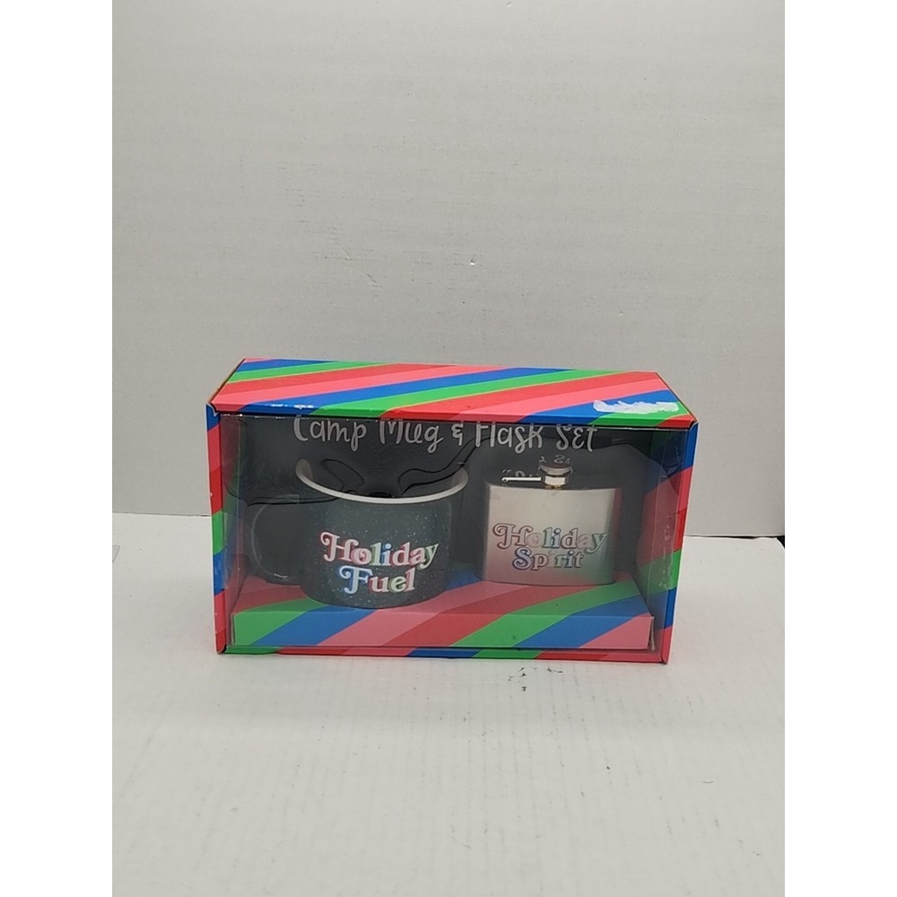 2944. NEW HOLIDAY CAMP MUG & FLASK SET 14OZ MUG 6 OZ FLASK